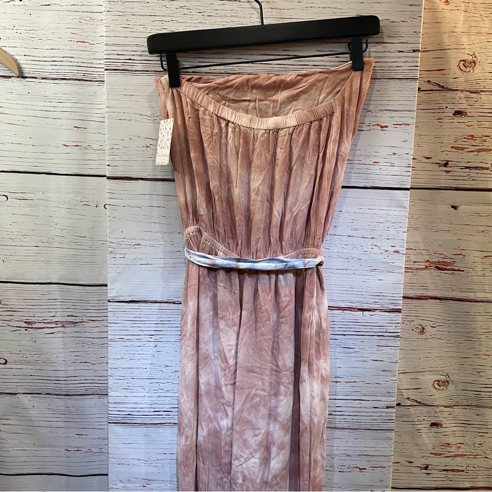 NEW Free People Just Float Tie Dye Strapless Jumpsuit in Peach - size small - Picture 8 of 11